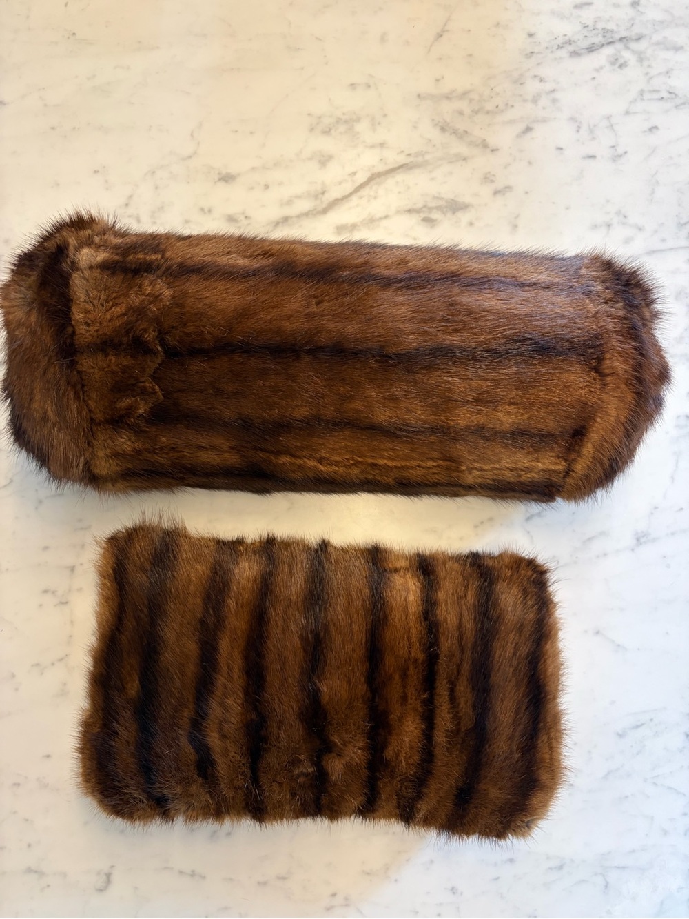 Vintage Brown Fur Bolster and Throw Pillow Set